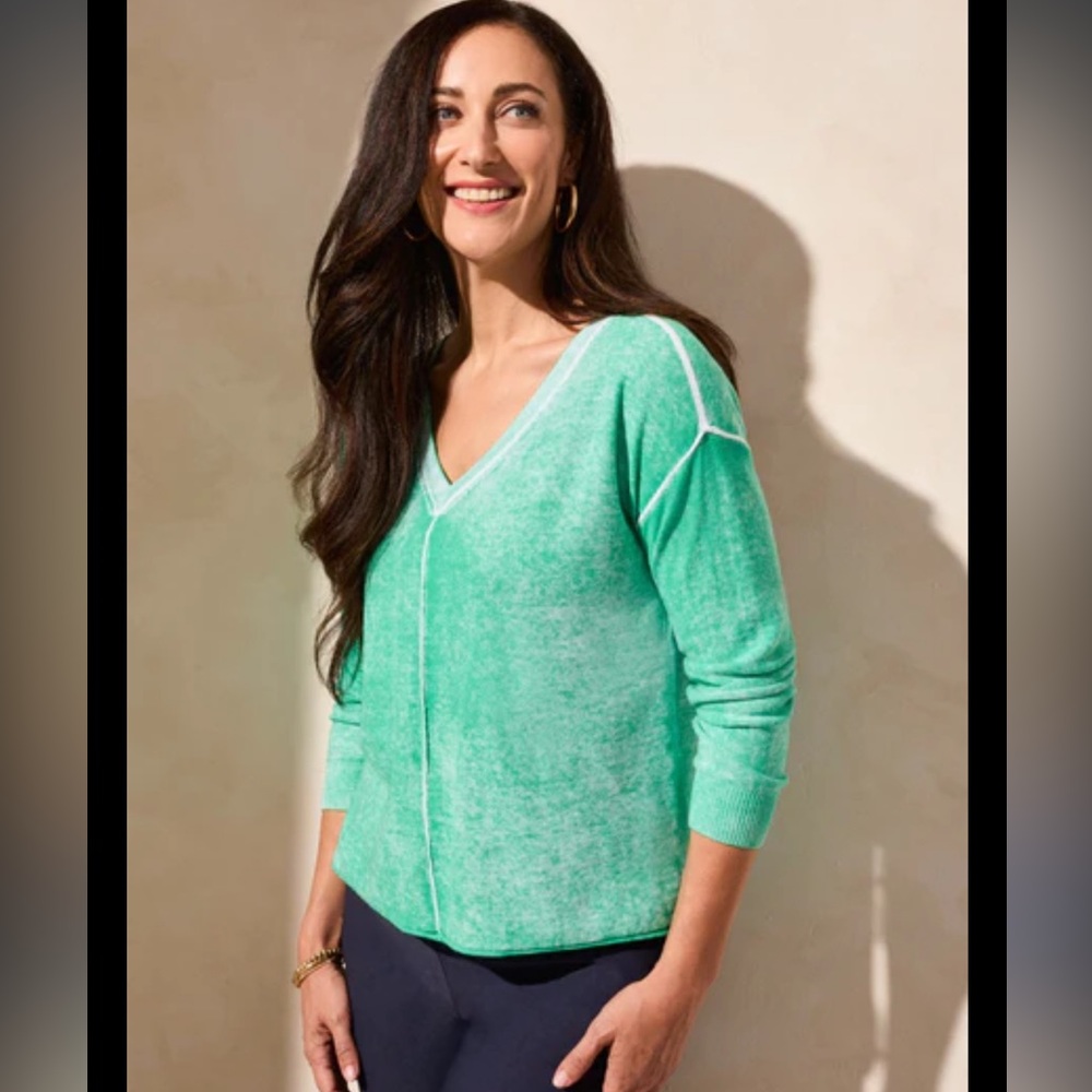 Sundance Aqua V-Neck Sweater Lightweight Relaxed Fit Small
